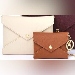 DUYP - Dress Up Your Purse TOGO LEATHER ENVELOPE POUCH SET OF 2 - CREAM /CAMEL